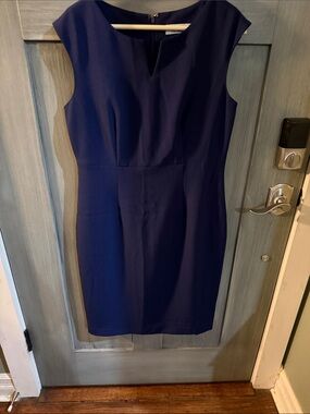 Kasper Navy Cap-Sleeve Midi Sheath Dress